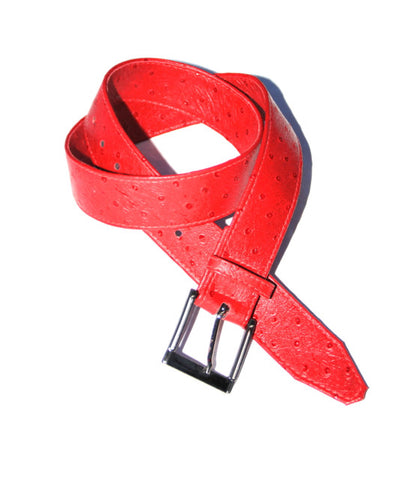 Red Ostrich Print Leather 1.25" Leather Belt