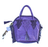 Hot Purple Textured Leather Fringed Handbag