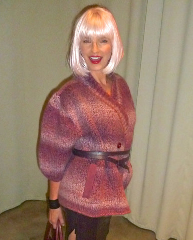 Hand Knit Boiled Wool Sweater with Twice Wrapped Ostrich Print Leather Belt