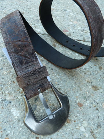 1.5" Wide Cut-Edge Leather Belt w/renaissance silver metal buckle