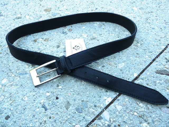 Black Leather cut-edge belt with rectangular buckle
