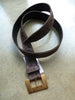 Taupe 1.75" Wide Cut-Edge Leather Belt w/unique Matte Gold Buckle