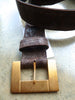 Taupe 1.75" Wide Cut-Edge Leather Belt w/unique Matte Gold Buckle