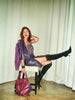Women's Purple Ostrich print Leather Suit